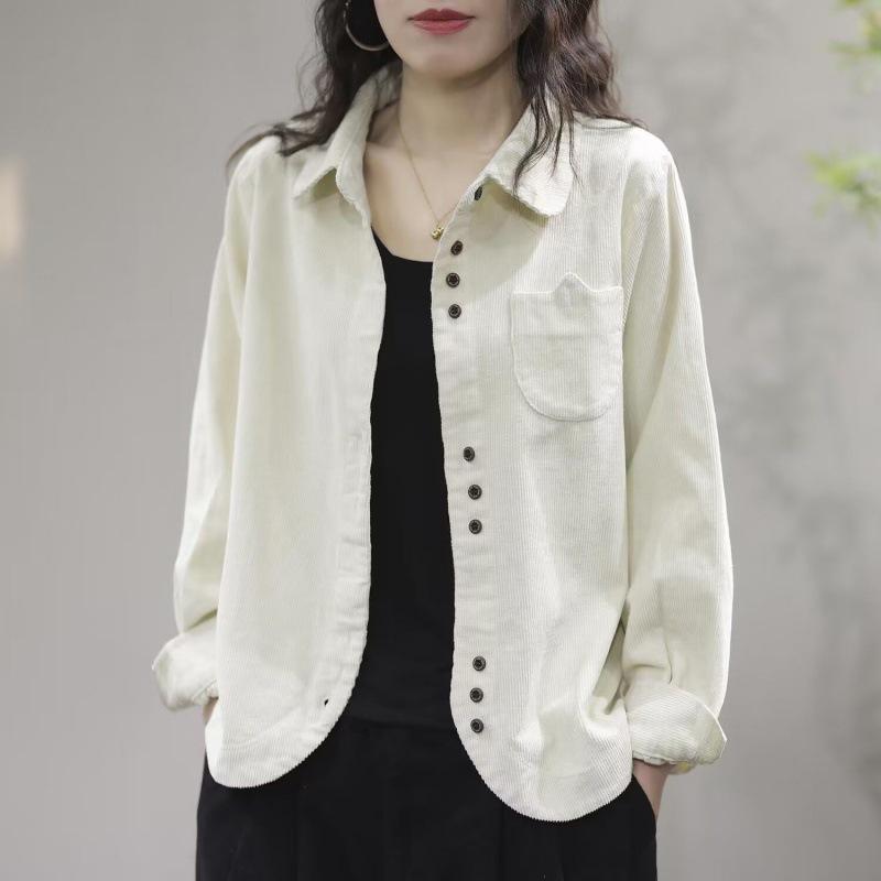 

2025 Spring/Autumn Women s Stylish Loose Corduroy Long Sleeve Lapel Shirt Cardigan XXS Sample, careful to buy грязно-белый