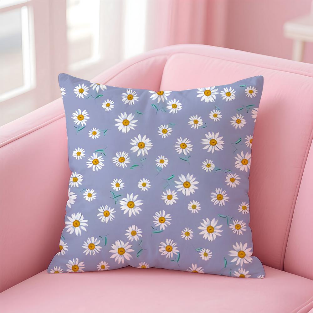 Ssmall Daisy Cushion Cover Pillowcase Short Plush Invisible Zipper Room Sofa Cushion Cover