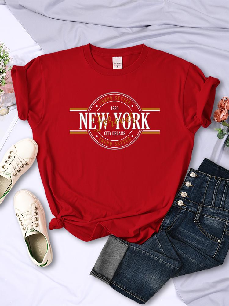 

Trend Setter 1986 New York City Dreams Tshirts Women S Street Sweat T-Shirt Hip Hop Breathable Tees Shirts Cool Soft T-Shirts L