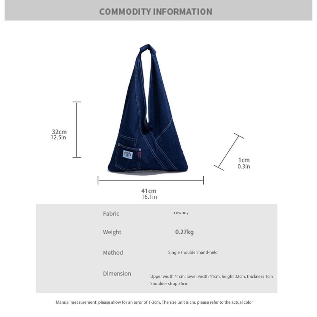 Vintage Denim Bag Women Travel School Office Outdoor Large Pocket Black Blue Jean Tote Shoulder Bag For Women