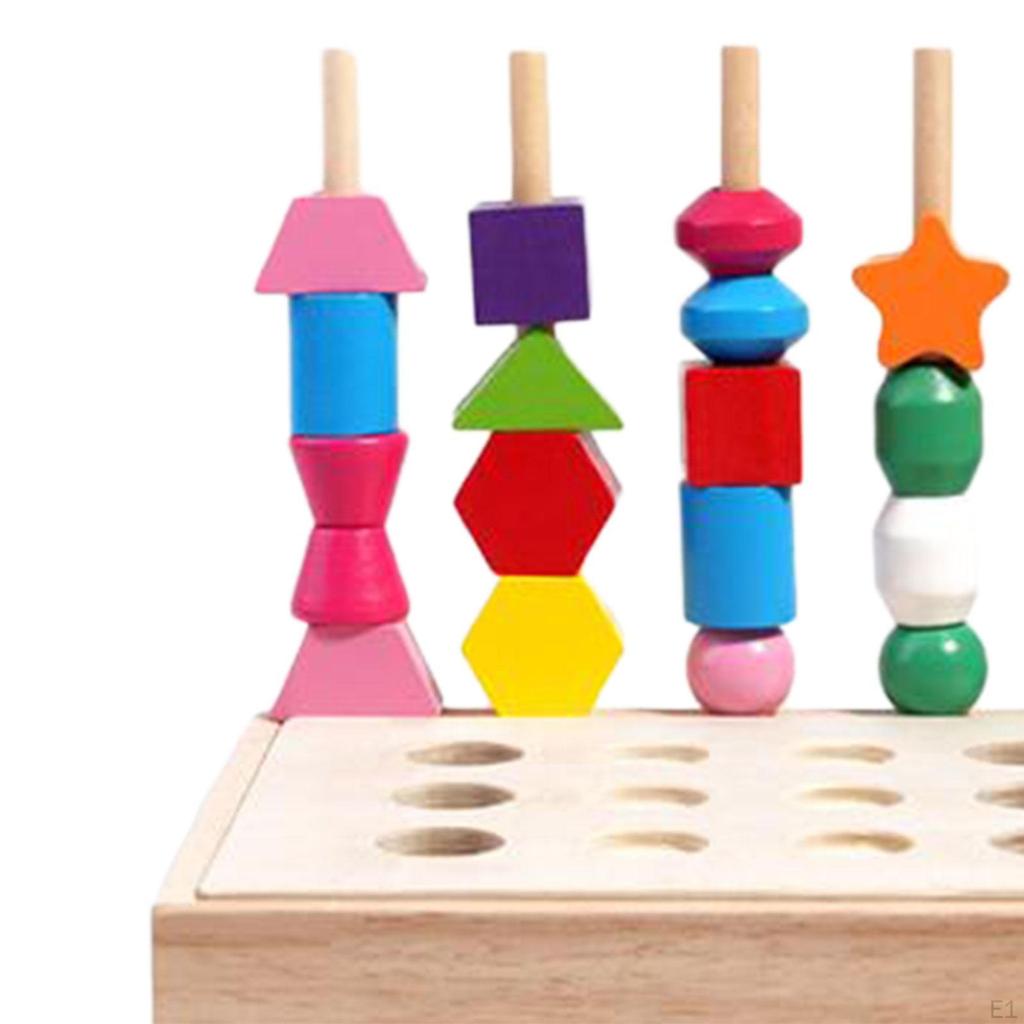 Wooden Beads Sequencing Toy Set Lacing for 2 3 4 5 Year Old Boys Girls fishing and carrots