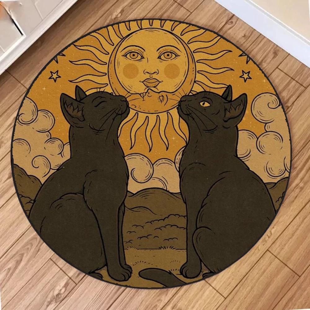 

Yin Yang Cat Circular Carpet with Anti Slip Backing Flannel Carpet Machine Washable for Living Room Lightweight Home Decoration Diameter 60cm(23in)