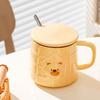 400ml Drinkware Ceramic Cup Household Creative Cute Bear Pattern Mug with Lid and Spoon Green Tea White Coffee Milk Brewing Cups