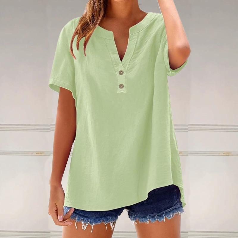 JPNTKY Women's Fashion Casual Solid Color Print Short Sleeve V Neck Blouses & Shirts