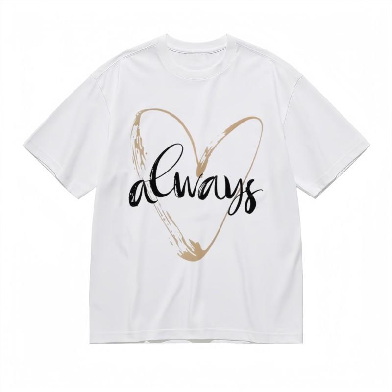 Women's Breathable Classic T-Shirt Shiny Heart and Script Font Art Oversize Tee