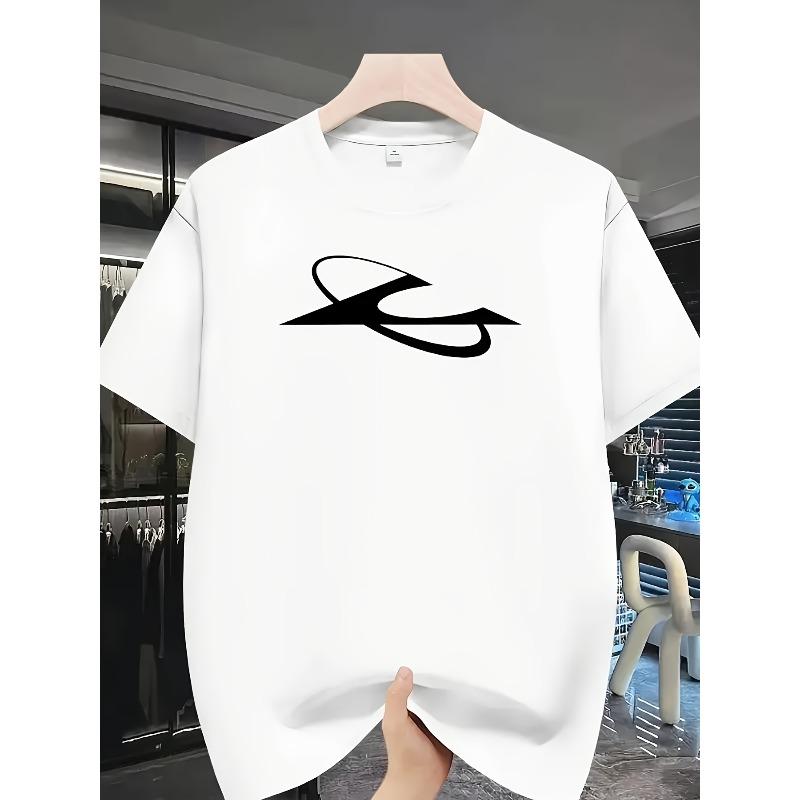 European size Men S T-Shirt, Breathable Summer Casual T-Shirt, Geometric Unique Print Design, Sports And Leisure Clothing Comfortable Streetwear S белый