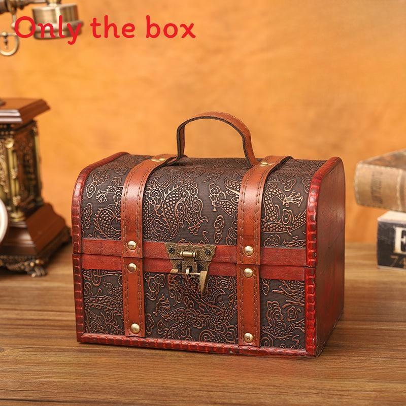 Retro Dragon Pattern Wooden Storage Box With Metal Lock For Storage Desktop