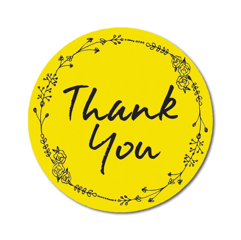 Darling Souvenir 1.6 Inches Round Rose Hand Draw Floral Wreath Black Thank You Stickers-45