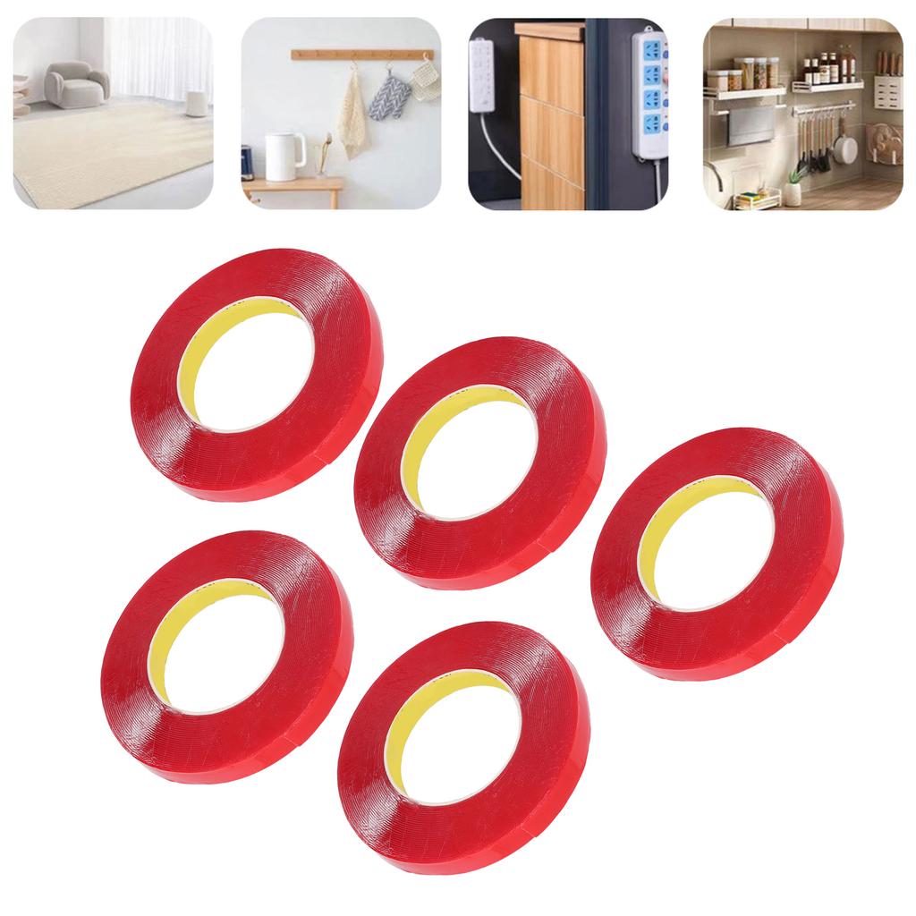 5 Rolls Double Sided Acrylic Tape 0.1mm Thick 15mm Wide 10m   Removable Heavy Duty Mounting Tape