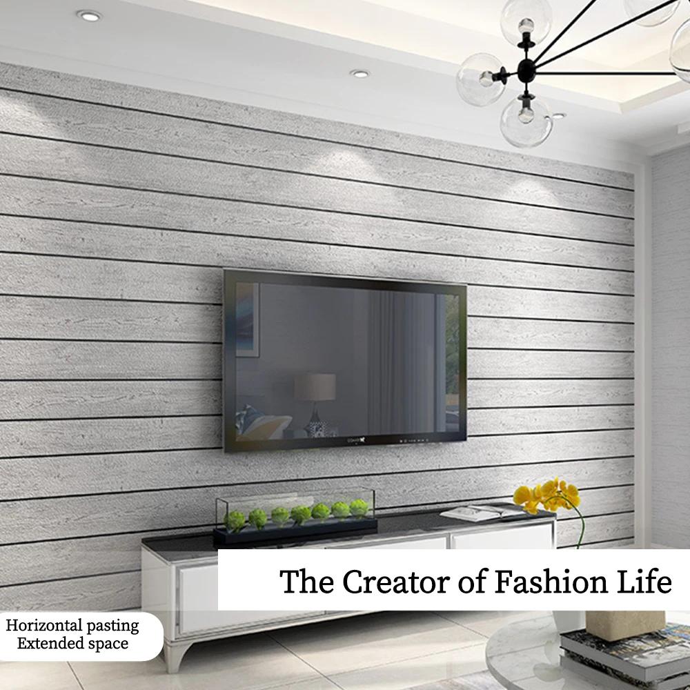 Modern Minimalist Mediterranean Wood Grain Deer Skin Velvet Wallpapers 3D Horizontal Wood Grain Living Room Bedroom Wallpaper