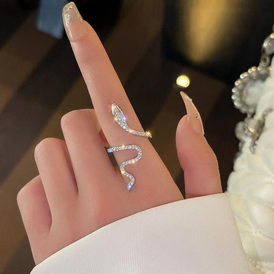 Women Ring Shiny Elegant Charming Dress Up All Match Snake Shape Rhinestone Ring Daily Life