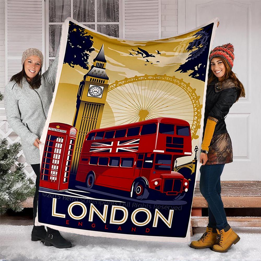 1 Stück London Bus, Big Ben Outdoor Flanelldecke Weiche Ganzjahres Polyesterdecke, Perfekt für Picknicks & Reisen, Picknickzubehör