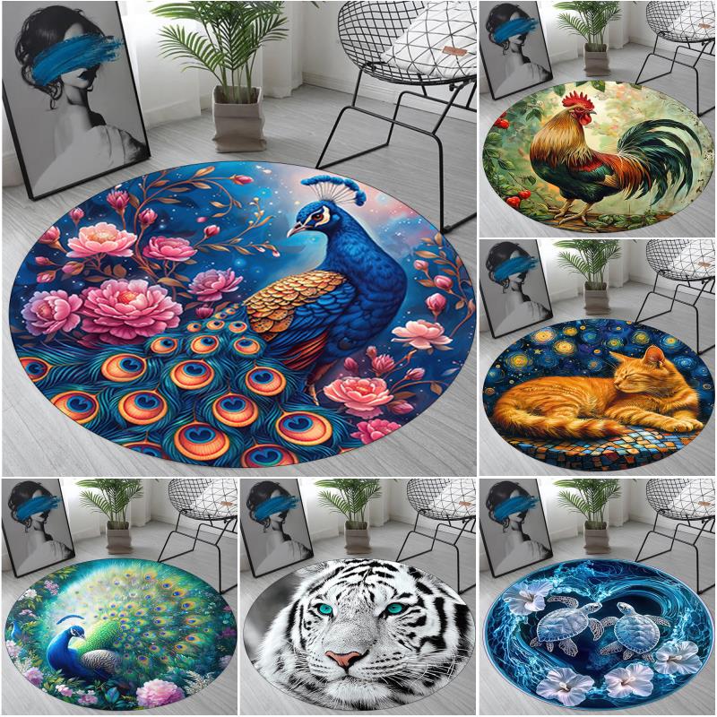 1Pc Animal Circular Print Rug - Home Decoration Carpet For Living Room Bedroom Flooring Computer Chair Area Rug
