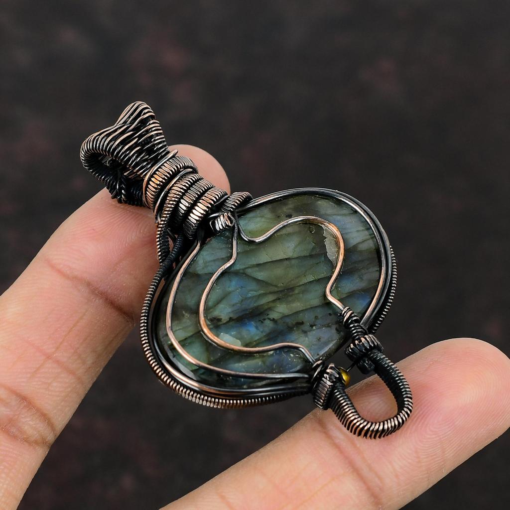 Labradorite Pendant Rainbow Moonstone Pendant Copper Wire Wrapped Pendants Natural Gemstone Pendant Handmade Pendant Copper Jewelry For Gift