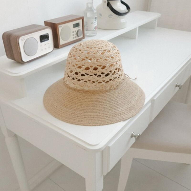 Женская рафиевая шляпа с широкими полями и перфорацией C8079_Beige