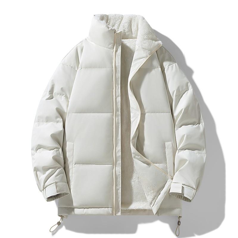 Unisex Down Jacket Winter Warm Loose Stand Collar Hoodless Puffer Coat Men Women 80-85% White Duck