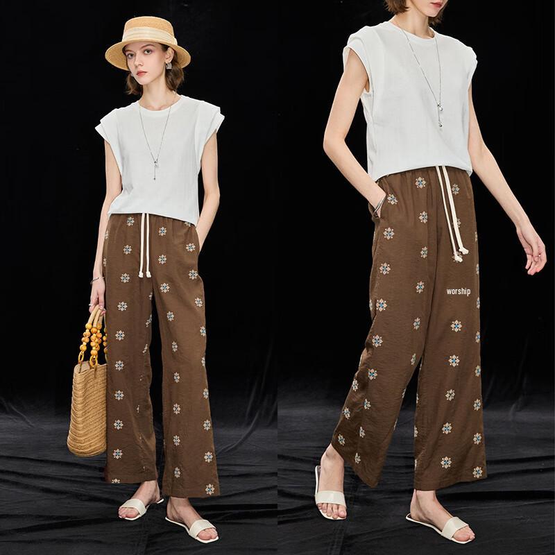 Wudao Women s Tencel Linen Relaxed Wide-Leg Cropped Pants S
