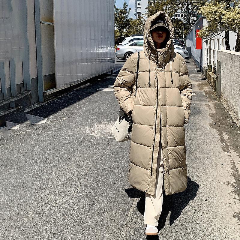 

Черная с золотом длинная пуховая хлопковая куртка для женщин, новая зимняя куртка для пары, свободная, утолщенная, длиной ниже колена XXL хаки