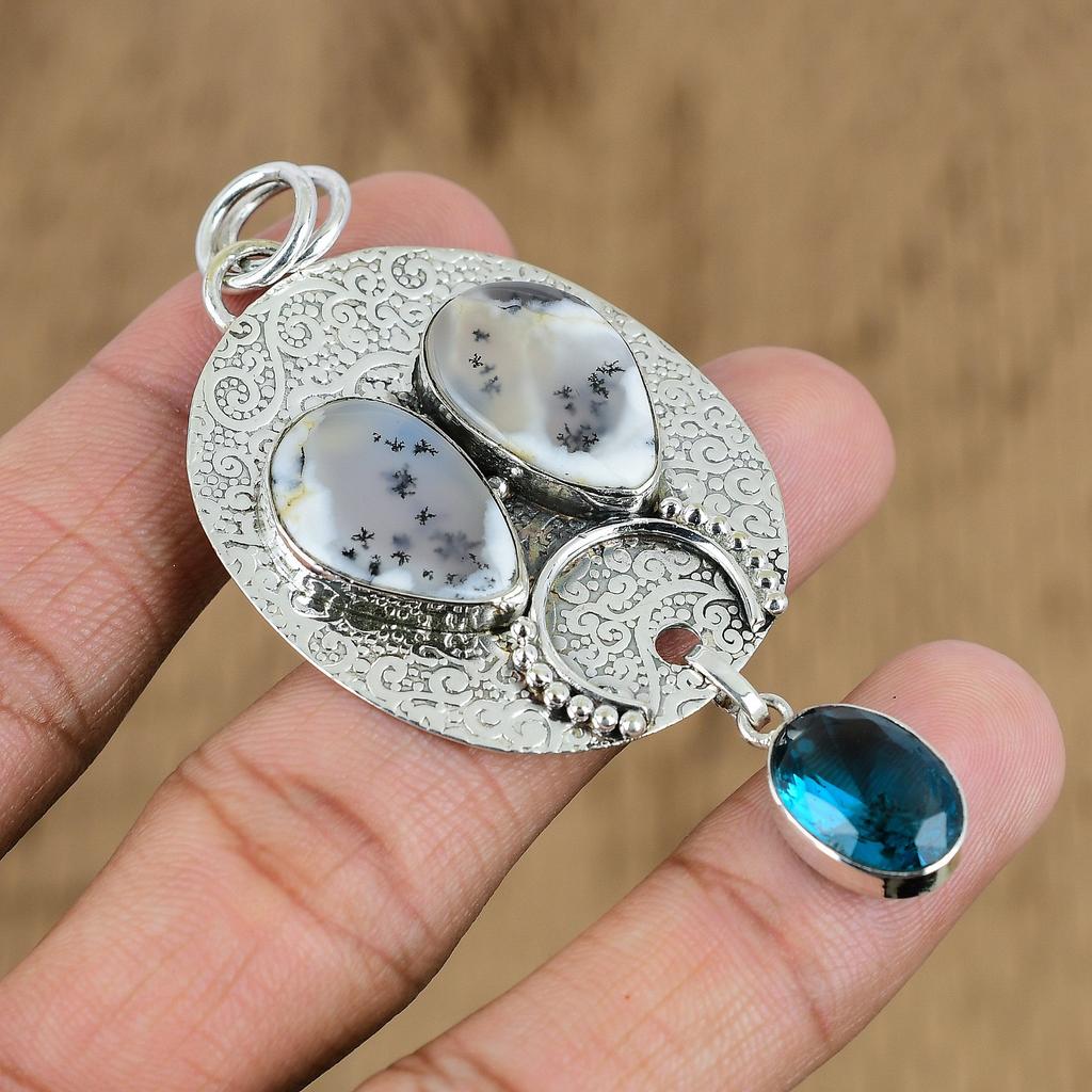Gift For Women Pendant 925 Sterling Silver Natural Dendrite Opal Gemstone