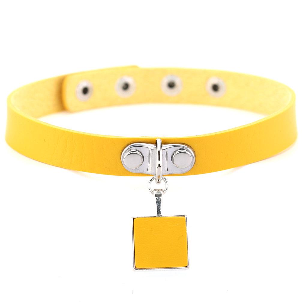 Harajuku Geometric Square Choker, Block Pendant PU Leather Short Clavicle Necklace