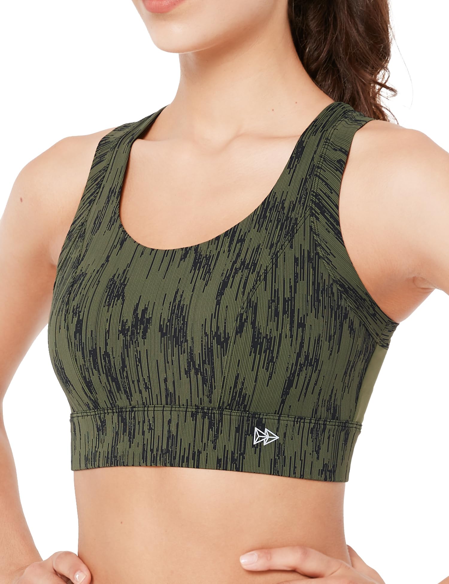 

Yvette Racerback Sports Bra with Back Printed Integrated and Design for Gym and Size 3XL Olive Women s High-Support Hook, Mesh, Cups, Wire-Free,