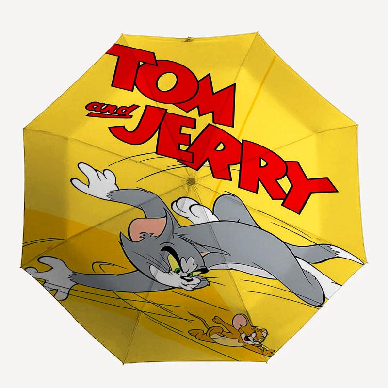 

1pc Tom and Jerry Automatic Folding Umbrella - Compact 8-Rib Design, Durable Plastic & Iron1336L