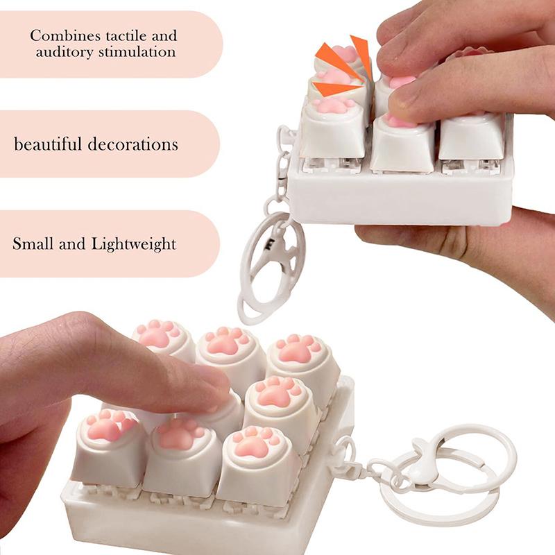 9 Keys Keyboard Key Toy Cat Paws Finger Button Stress Relief Toys Mechanical Keyboard Keycaps Keychain Office Decompression Calm