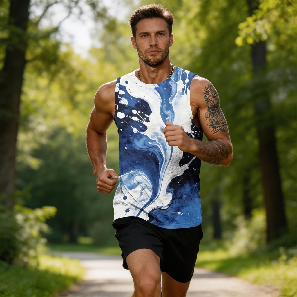 Ärmelloses Tanktop für Herren mit abstraktem Tintenmuster, athletische Passform, atmungsaktive Sport-Freizeitweste für Aktivitäten im Freien und in Innenräumen