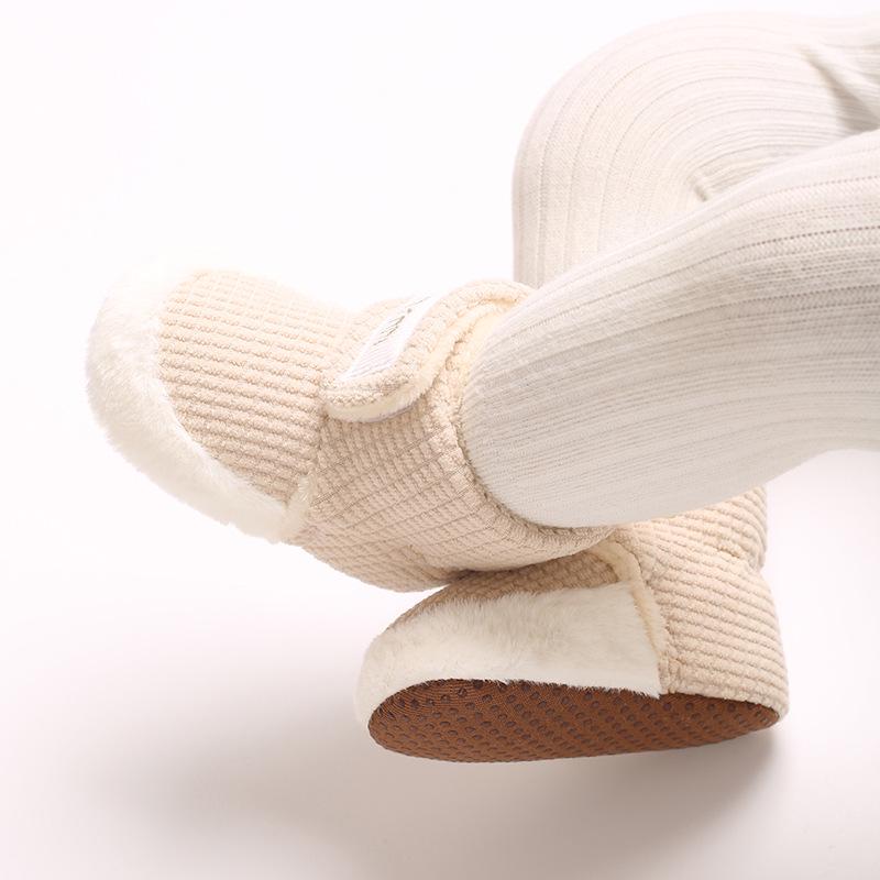 Unisex kojenecké bavlněné boty a ponožky proti pádu: Protiskluzné, sametem podšité, měkkosolové pre-walker pro zimu (0-1 rok)