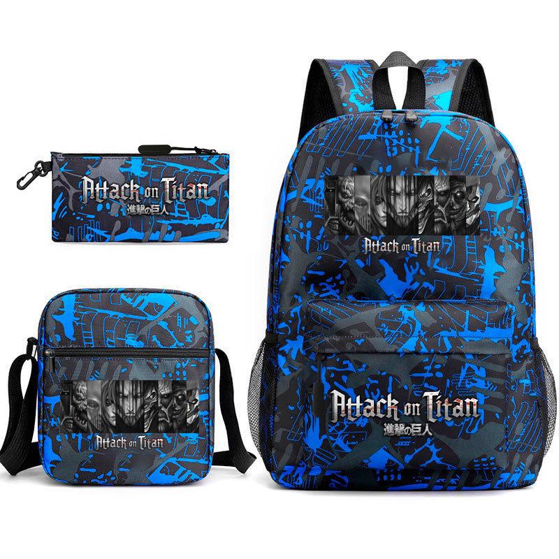 Attack Giant Elementary School Bag Backpack Casual School Bag Three-piece Set