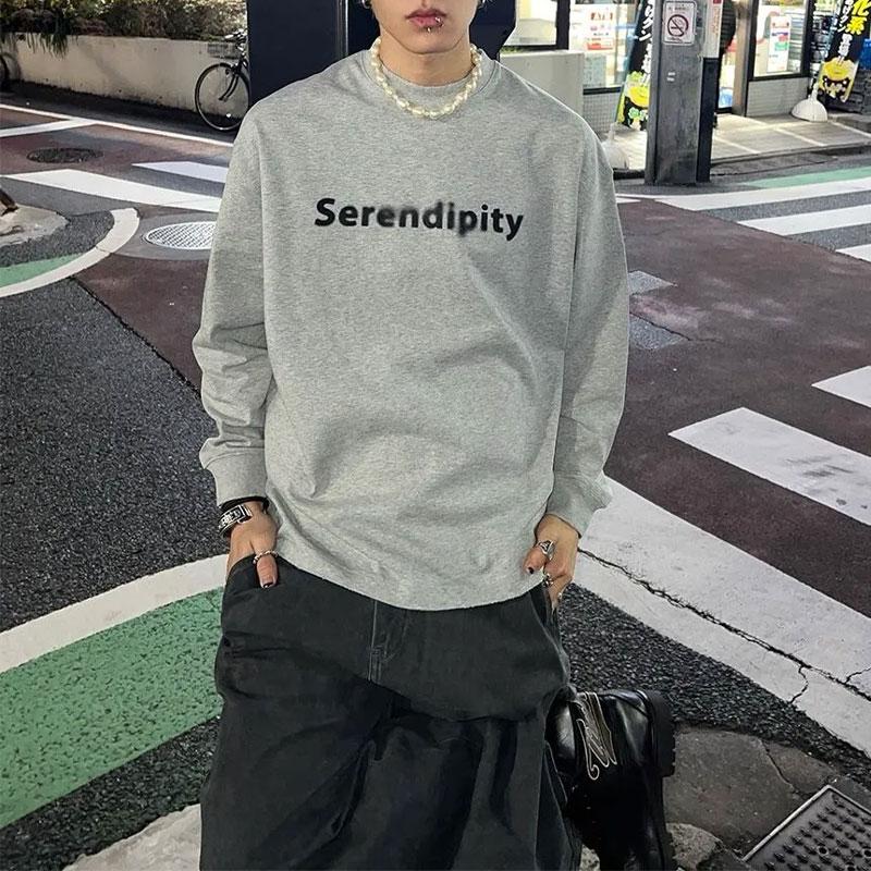 

Men s Grey Serendipity Print Crew Neck Sweatshirt Casual Long Sleeve Loose Fit Top S серый