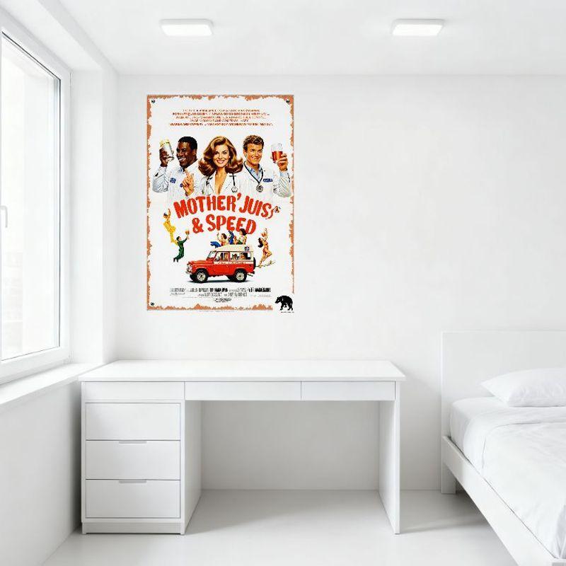 Vintage 'Mother, Jugs & Speed' Movie Poster Metal Tin Sign, Retro Medical Figures & Ambulance Art, Home Bar Cafe Wall Decor, Man
