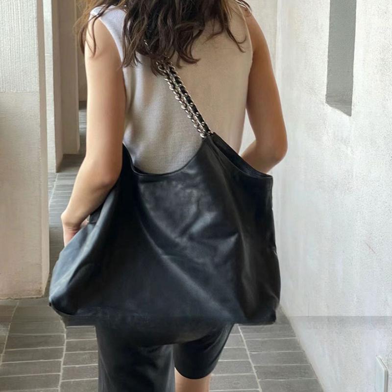 

Сумка-тоут большой вместимости, черная, модная сумка-хобо на плечо с цепочкой, не стирать, без застежки, без обработки краев