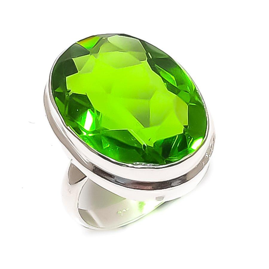 Peridot Gemstone 925 Sterling Silver Jewelry Ring Size 7