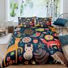 Cute Forest Animals Theme Duvet Cover Sets King Size Fox Deer Rabbit Owl Hedgehog Flowers Comforter Set Bedding Cover Set