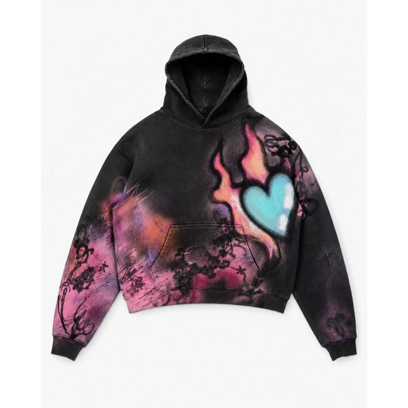 Mens Vintage Distressed 3D Printed Star Floral Oversized Hoodie Casual Streetwear Sweatshirt