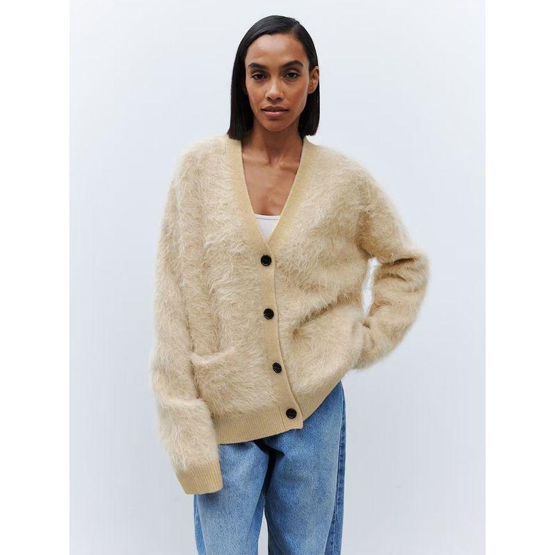 

Fashion Wind New Fashion Casual Loose-Fitting V-neck Long Sleeves Knitting Cardigan Sweater Outwear V-Neck Sweater Oatmeal color M