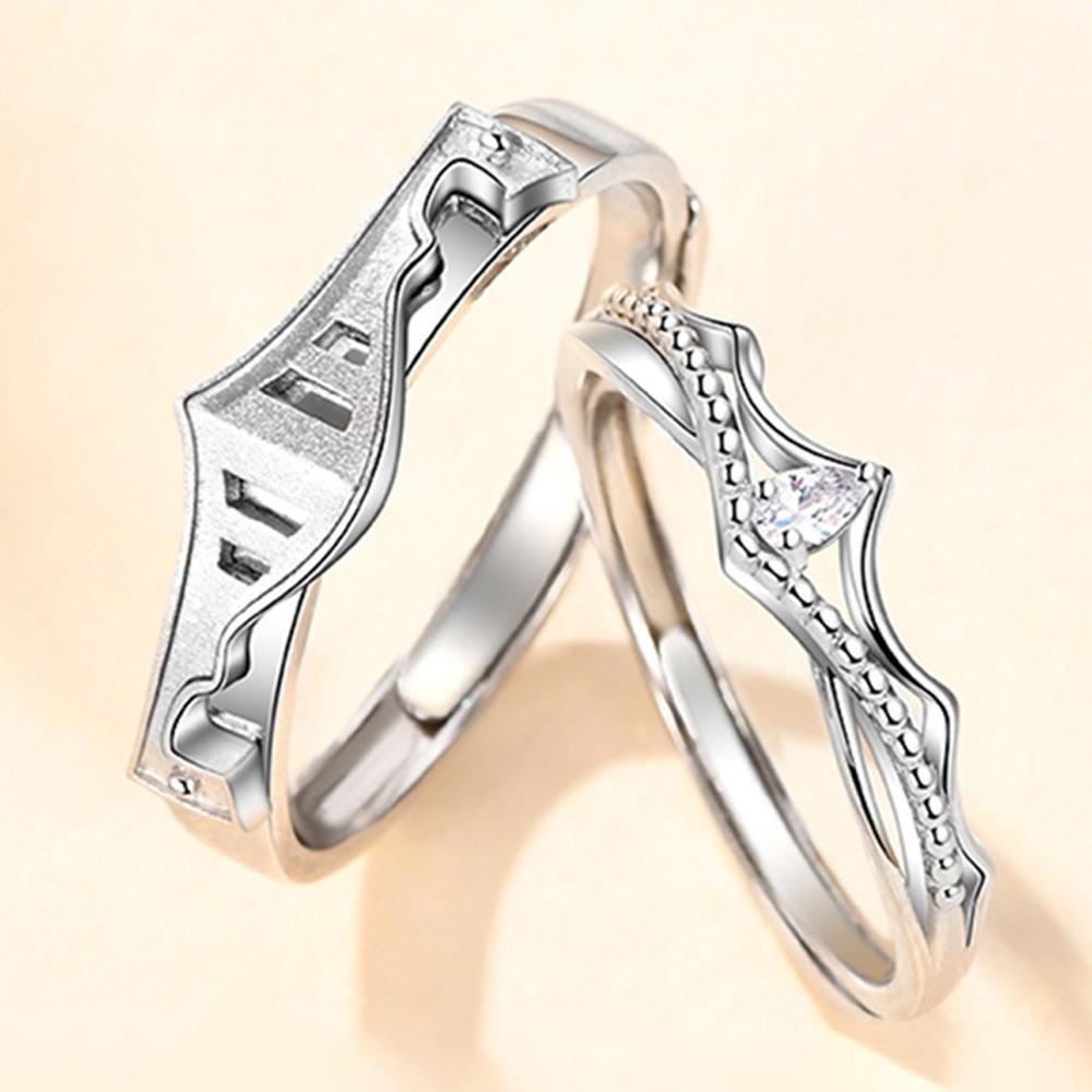 Tonglin S925 Sterling Silver Princess & Knight Couple Rings - Creative Christmas Gift