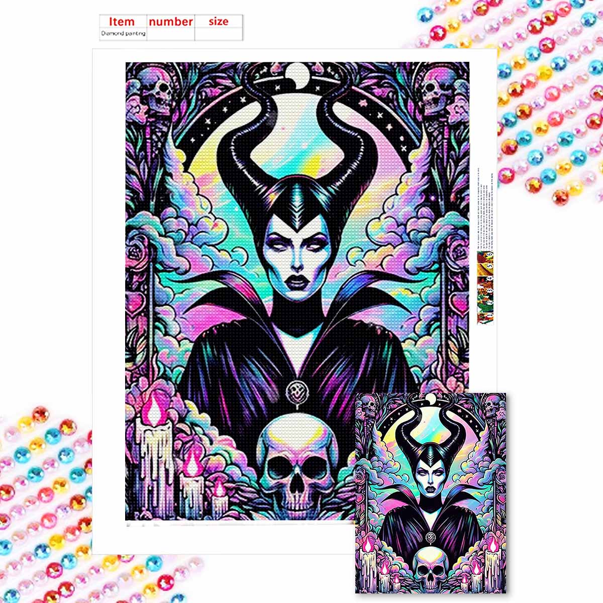 

Полная круглая алмазная живопись Злая ведьма принцесса Искусство Стразы Картина Мозаика Сделай сам 5D Вышивка крестом Домашнее украшение Round 20x30cm