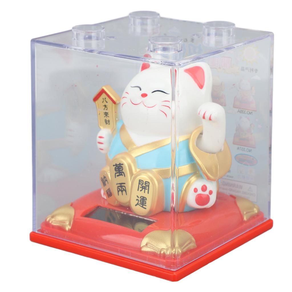 Solar Waving Cat Vivid Lovely Auto Waving Arm Fortune Cat Statue for Car Dashboard Window Decoration 3.15in