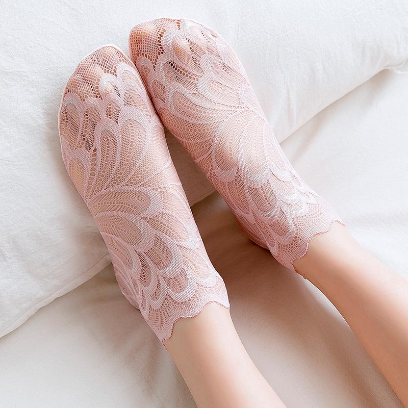 

Женские кружевные сетчатые носки с цветочным узором, Нескользящие невидимые носки с подкладкой, женские эластичные удобные тонкие прозрачные дышащие носки до щиколотки 10pair розовый
