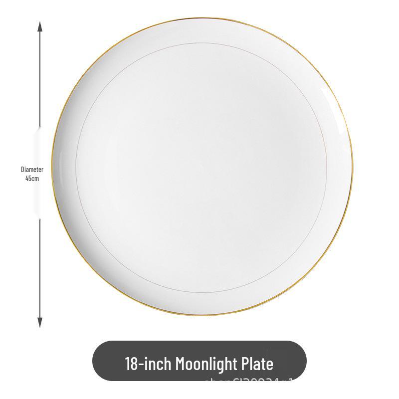 Gold Rim Bone China Moon Dish - Ceramic Western Steak & Cold Dish Plate, Ideal for Display or Gift.
