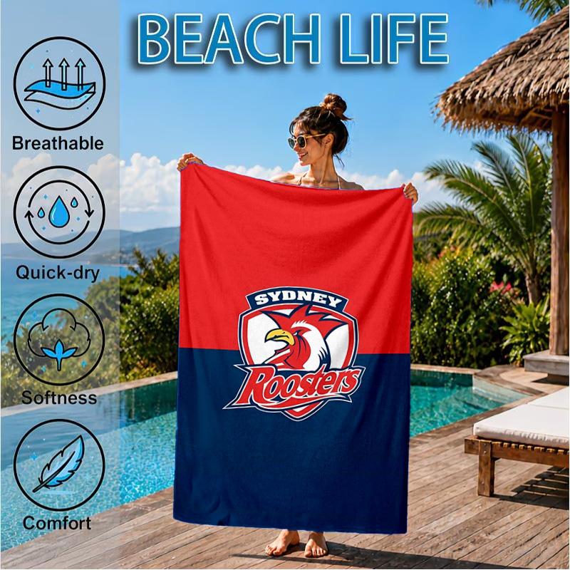 Serviette de plage Esprit d'équipe des Sydney Roosters, Séchage rapide, Facile d'entretien, Convient aussi bien pour le fitness que pour les vacances à la plage, Essentiel de sport