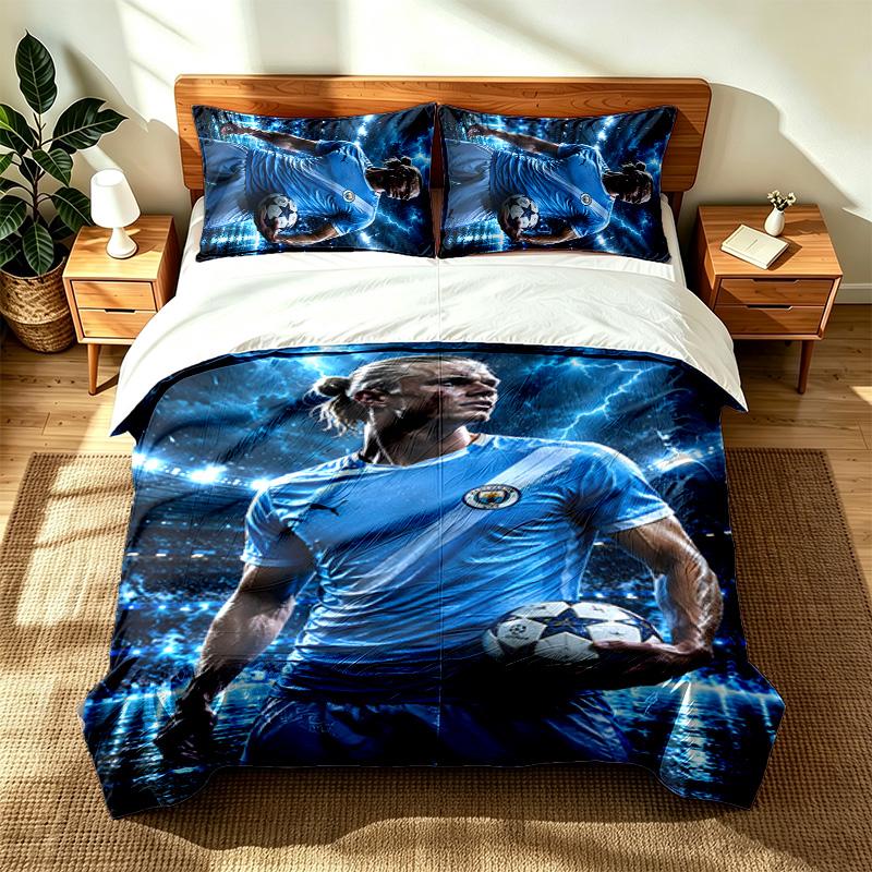 Erling Haaland (23) 3-teiliges Set, geeignet für Schlafzimmer, weich und bequem, ein ideales Geschenk für Familie und Freunde. Enthält eine Bettdecke und zwei Kissenbezüge.