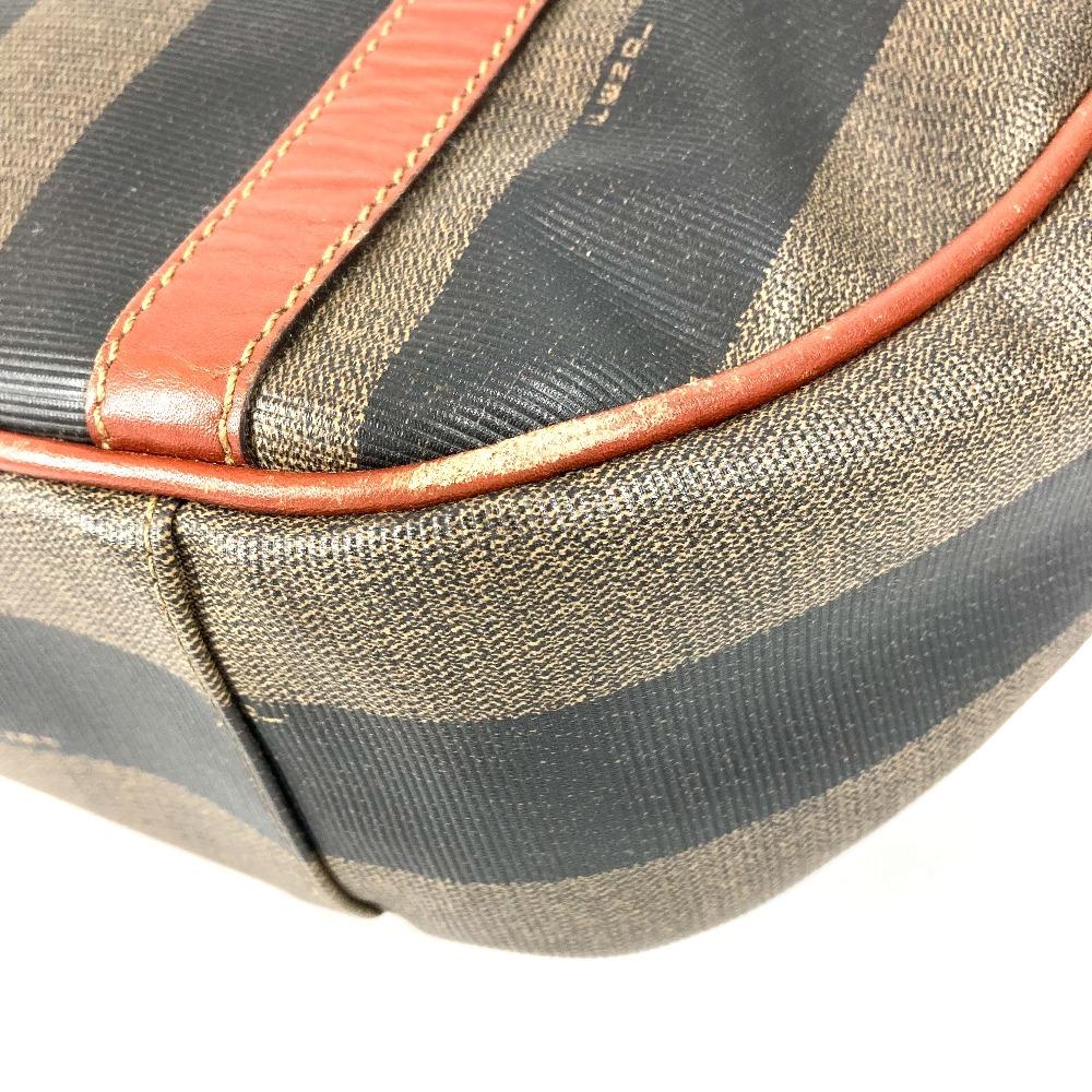 FENDI vintage Logo Pecan Tote Bag Flap Hand Bag PVC/Leather khaki/Brown