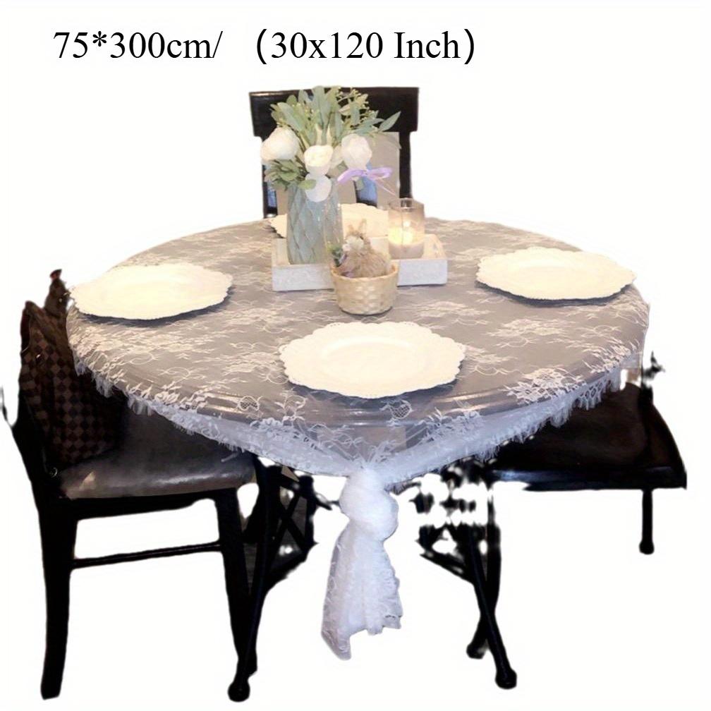 1Pc French 30x120 Inch Table Runner Banquet Lace Embroidery Pure White Tablecloth for Wedding Birthday Holiday Party Gathering Decoration