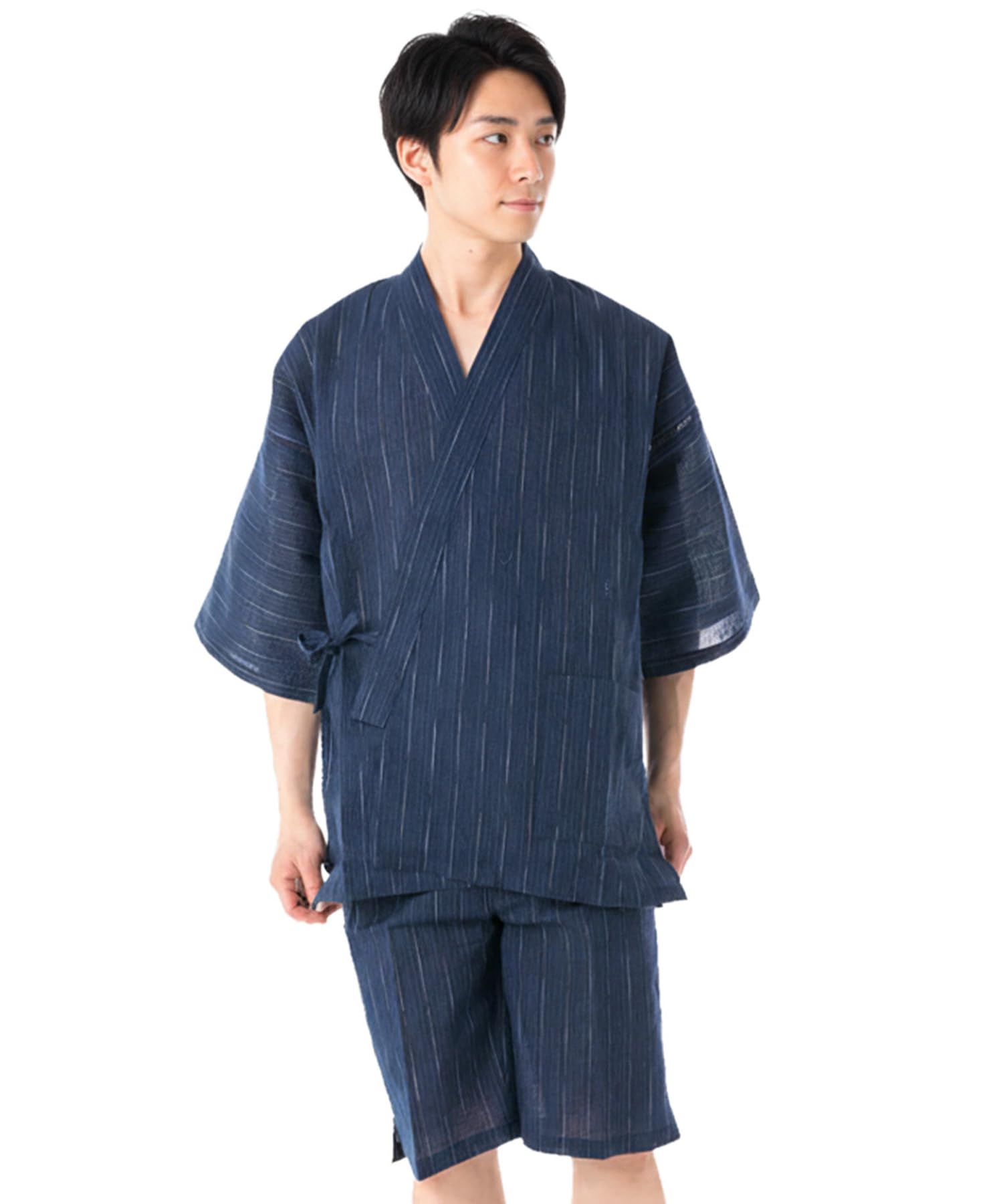 Jinbei Japanese summer Day Plus Seersucker Weave Stripe x [KYOETSU] Men s (traditional wear) - Father s Gift, Sizes, Stylish, Cotton, (M, 11. Navy)