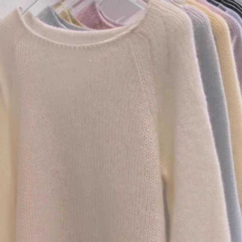 Giant Beauty Gentle White Mohair Sweater Crew Neck Knitted Sweater Women's Autumn Top