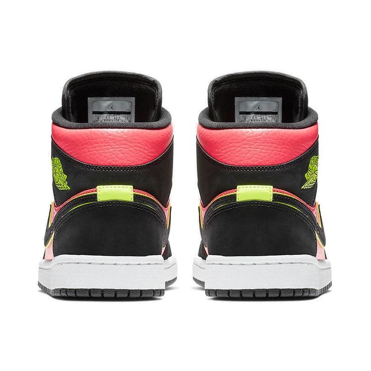 Womens Air Jordan 1 Retro Mid 'Hot Punch Volt' (women's Sizes) Black / Volt-Hot Punch Vintage Basketball Shoes BQ6472 006