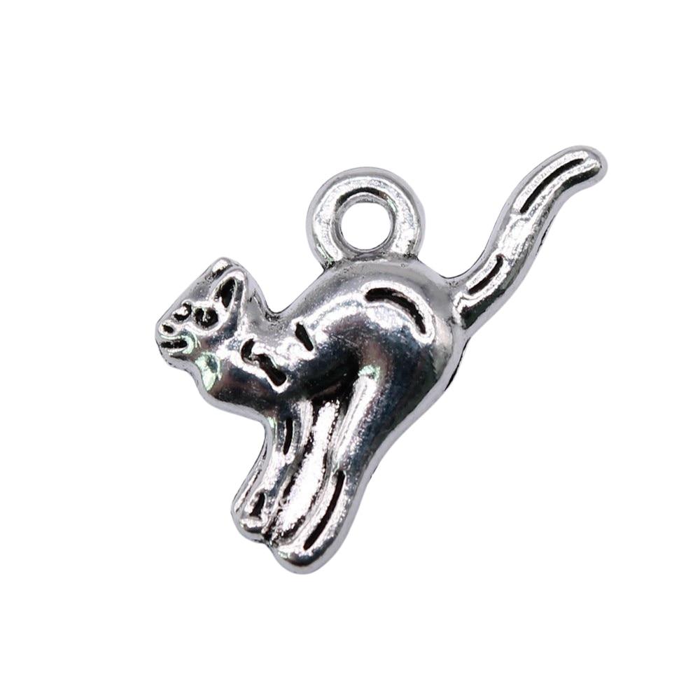 

20шт Кошка Шармы Шармы Античное серебро Цвет Цинковый сплав 20X10mm